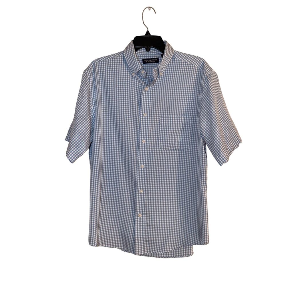Roundtree & Yorke Men’s Medium Blue Gingham Short Sleeve Button-Up Shirt